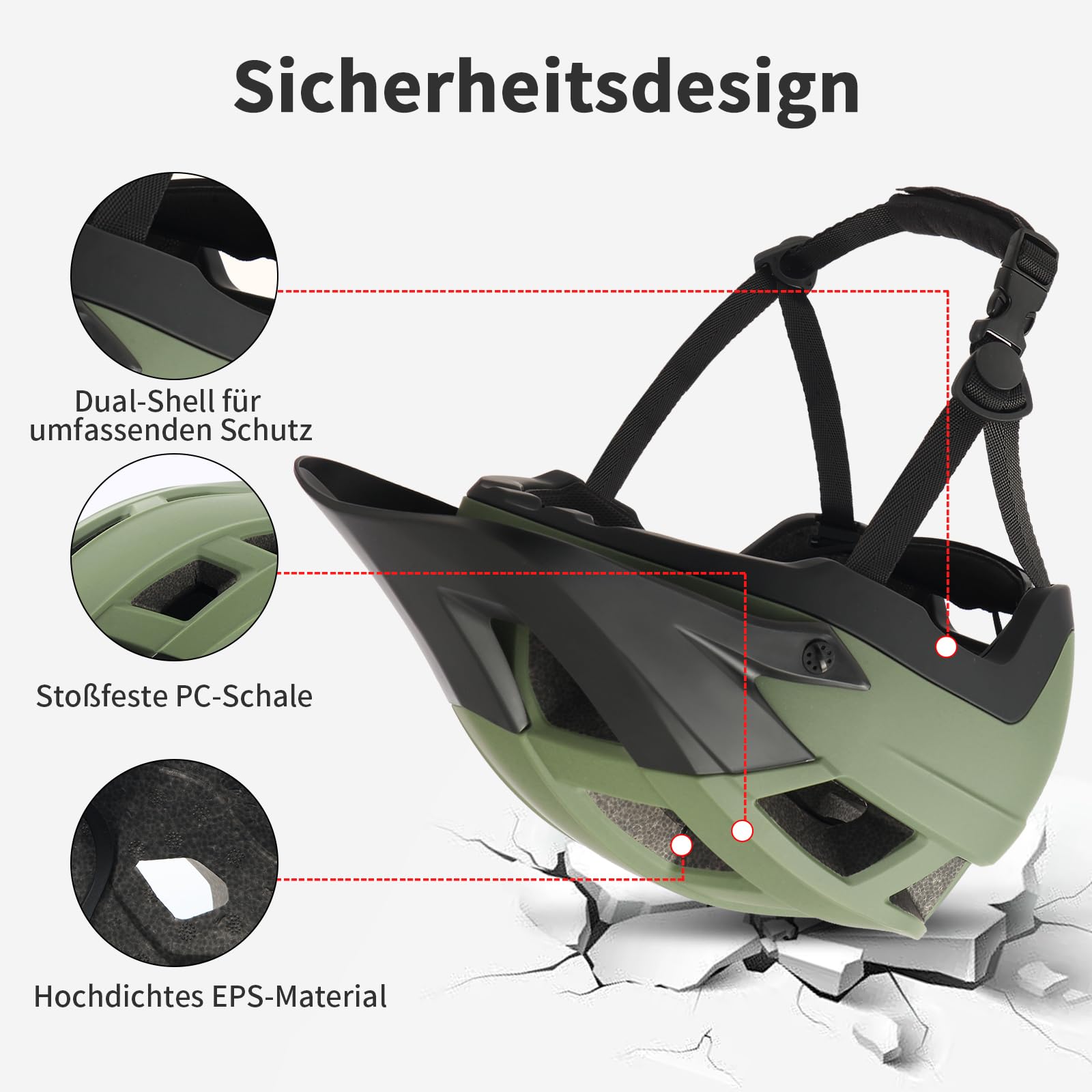 Casco da mountain bike, con visiera, leggero, per uomo e donna, con doppia tecnologia Inmould, per adulti