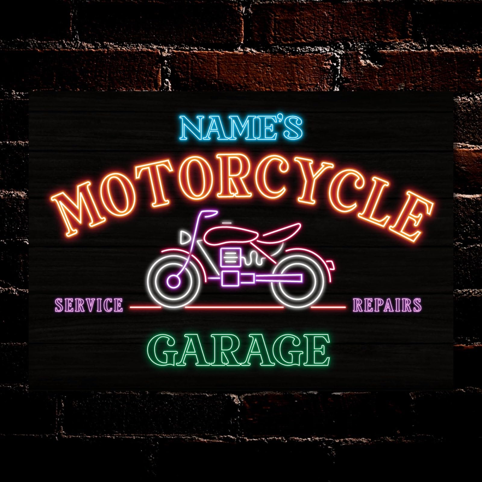 PERSONALISED Motorcycle Garage Biker Gift Neon Effect Signs Decor Metal Plaque