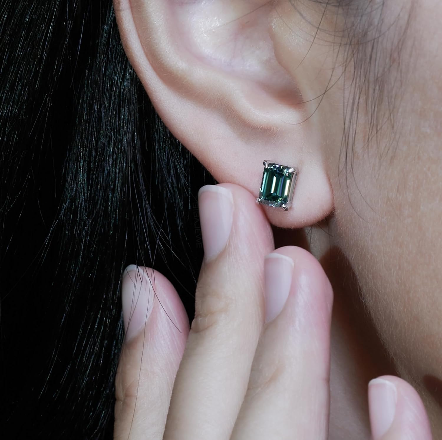 GIGAJEWE Blue Green Color Moissanite Stud Earrings Radiant Cut Moissanite Earrings 2.0ct/pair,18K Gold Plated 925 Steling Silver, Stud Earrings For Women - Image 2