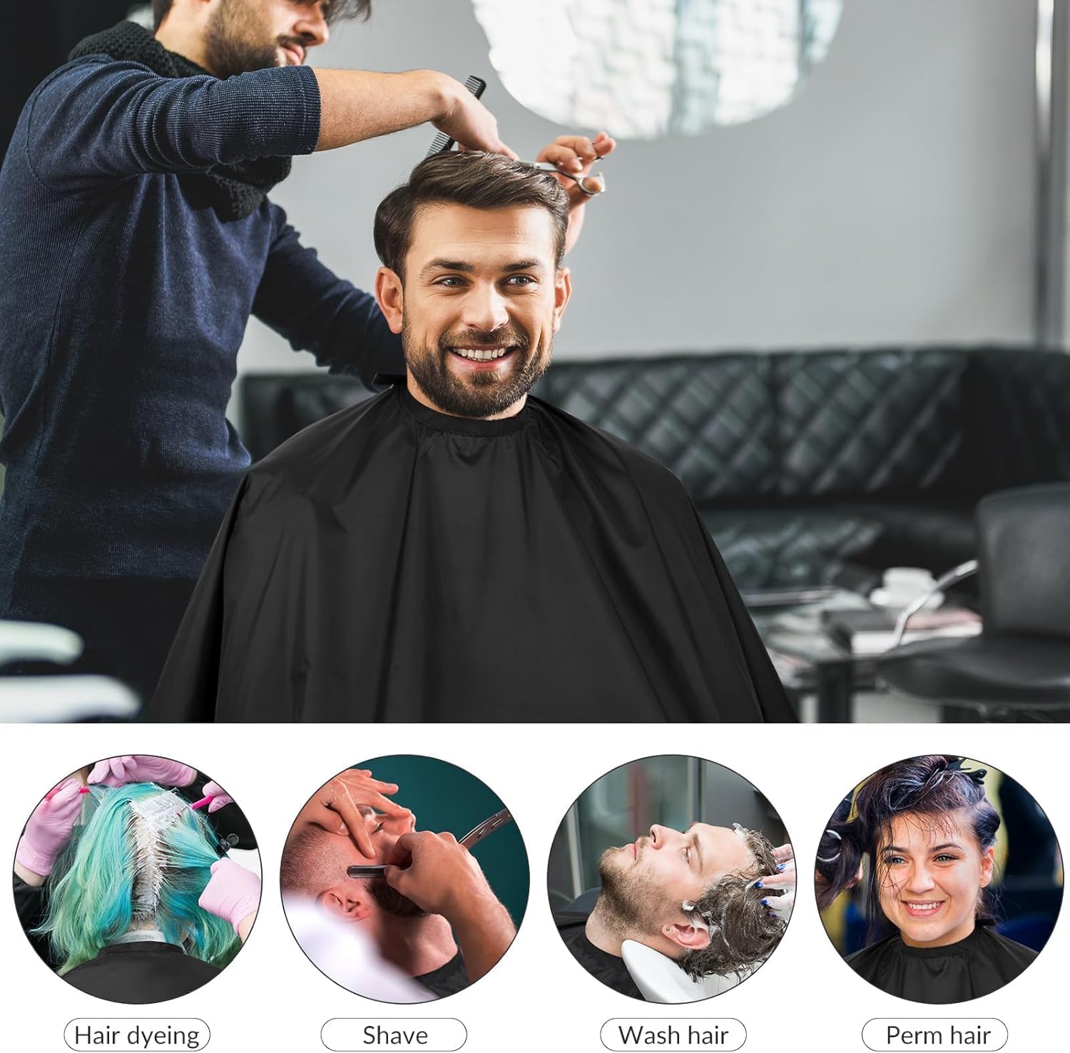 12 Sets Barber Cape, 12 Pcs Hair Cutting Capes and 12 Rolls Disposable Barber Neck Strips, Black Nylon Salon Cape with Adjustable snap Button, Bulk Barber Supplies