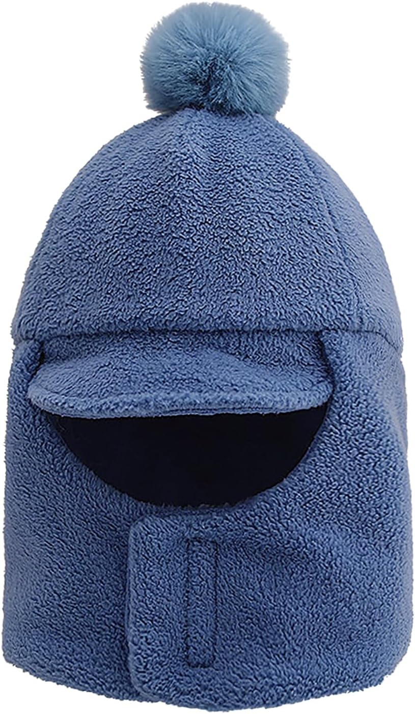 Kids Winter Trapper Hat with Neck Warmer, Windproof Ski Hat with Pom Pom Hooded Ear Flaps for Toddler Boys Girls 2-6 Years