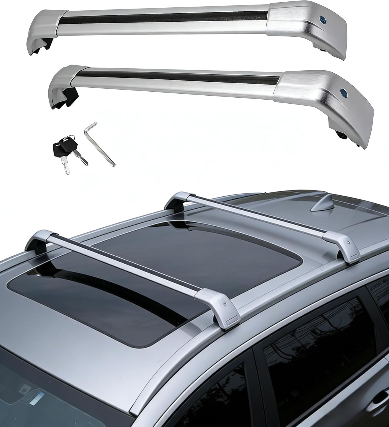 Roof Rack Cross Bars for Volvo XC60 2018-2026 | Lockable Design & 150lbs Capacity (Each bar) | 2Pcs Silver Aluminum Anti-Corrosion Rooftop Cargo Carrier, No Drilling Required（SY）
