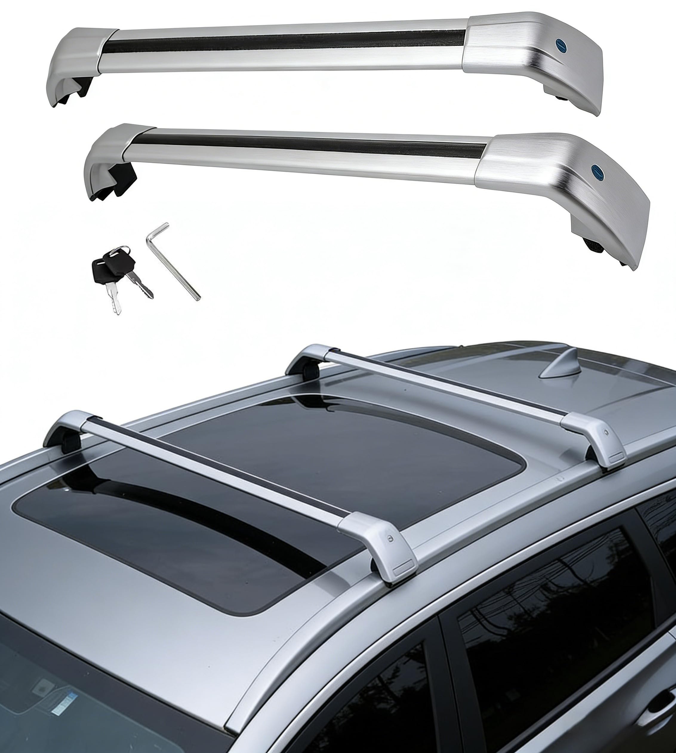 Barras transversales de techo para BYD SEAL U DM-i (SONG Plus DM-i) 2023-2026 | Diseño bloqueable y capacidad de 150 libras (cada barra) | 2 piezas de aluminio plateado anticorrosión para techo