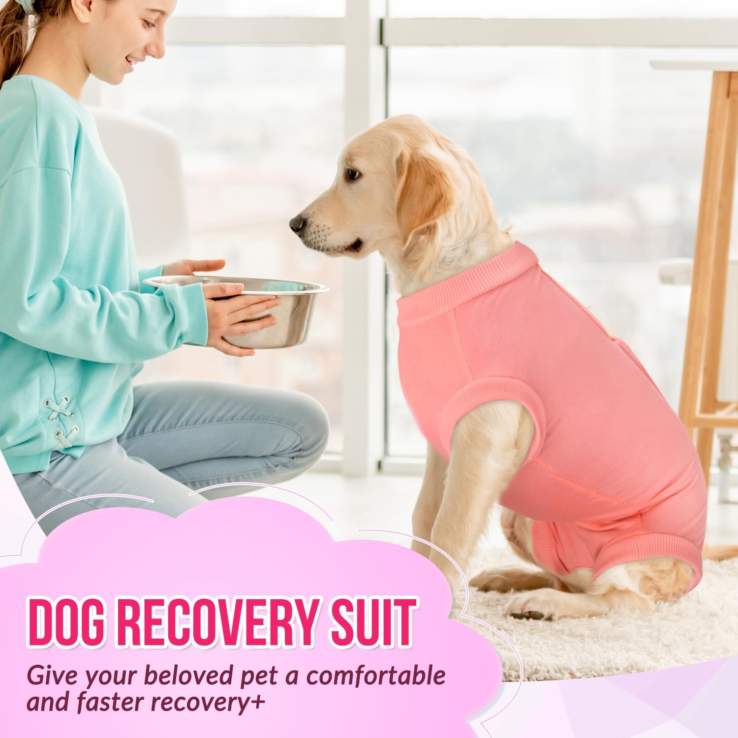 Lukovee Recovery Suit for Dogs, Onesie Surgery Recovery Suit for Female Male Dogs, Abdominal Wounds Cone E-Collar Alternative Prevent Licking Spay Recovery Suit (Fen,XXL)