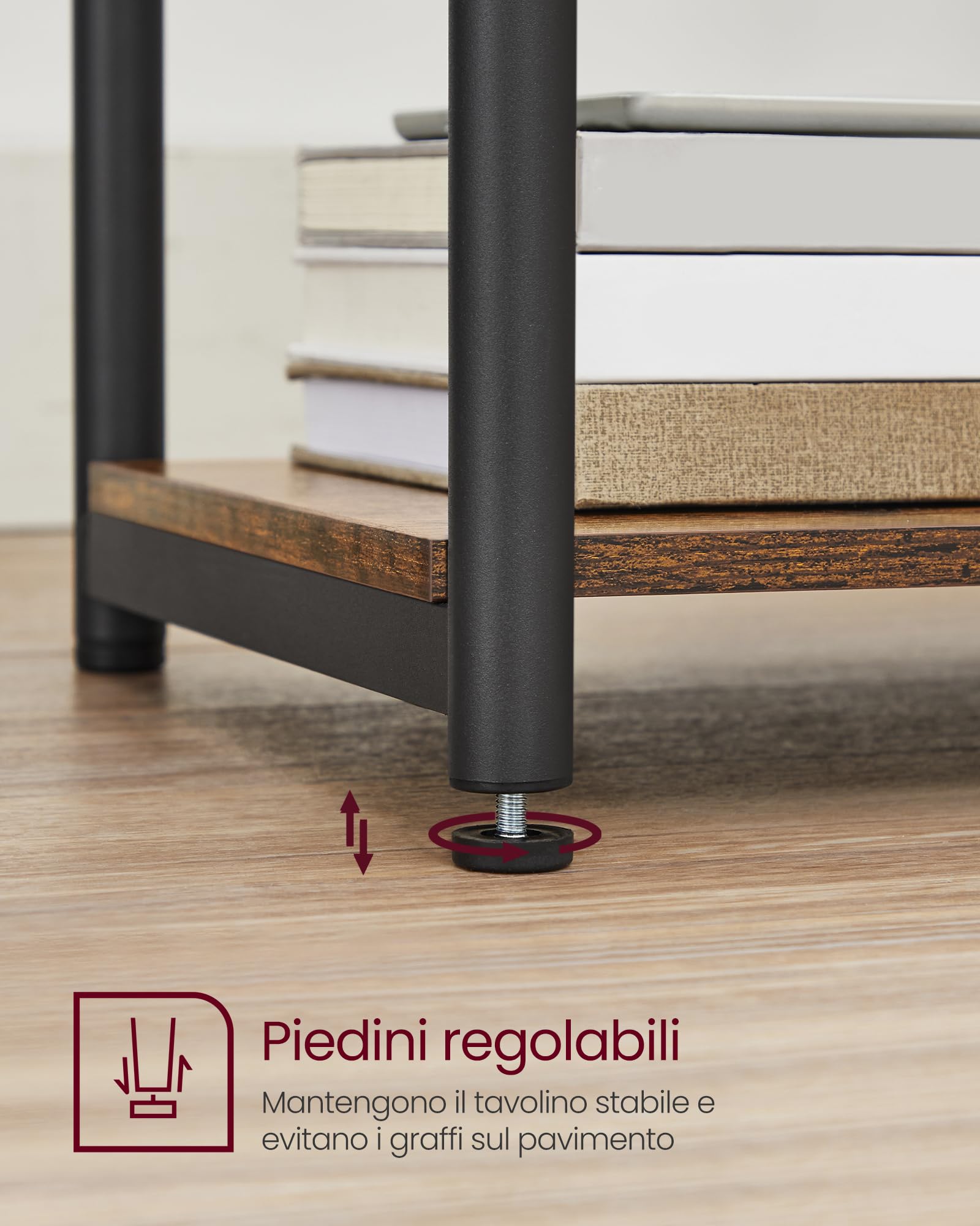 VASAGLE Tavolino da Divano, Tavolino a 3 Livelli, Comodino con Struttura in Acciaio, per Soggiorno, Camera da Letto, Studio, Marrone Vintage e Nero Inchiostro LET273B01