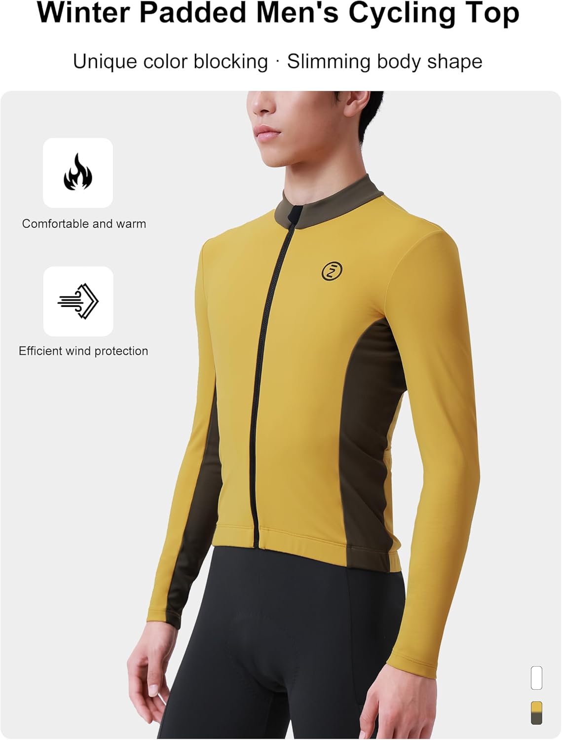 INBIKE Men's Cycling Jersey Winter Thermal Windproof Bike Jersey Long Sleeve Fleece Cycling Jacket with 3 Rear Pockets - Image 2