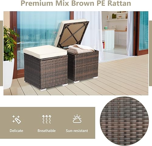 Miniatura 3 de ORALNER Otomana de 16 pulgadas para exteriores juego de 2 otomanas de mimbre con almacenamiento reposapiés de ratán para todo tipo de clima con