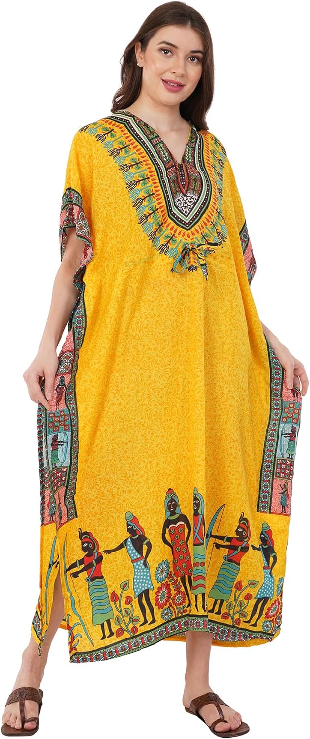 Divine threads Women African Print Kimono Cover Up V Neck Batwing Sleeve Plus Size Beach Kaftan Dresses Brown - Image 6