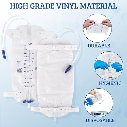 Miniatura 4 de Paquete de 5 bolsas de catéter fáciles de tocar con válvula antirreflujo  Bolsa de orina sin látex de 33.8 fl oz con correas de tela ajustables