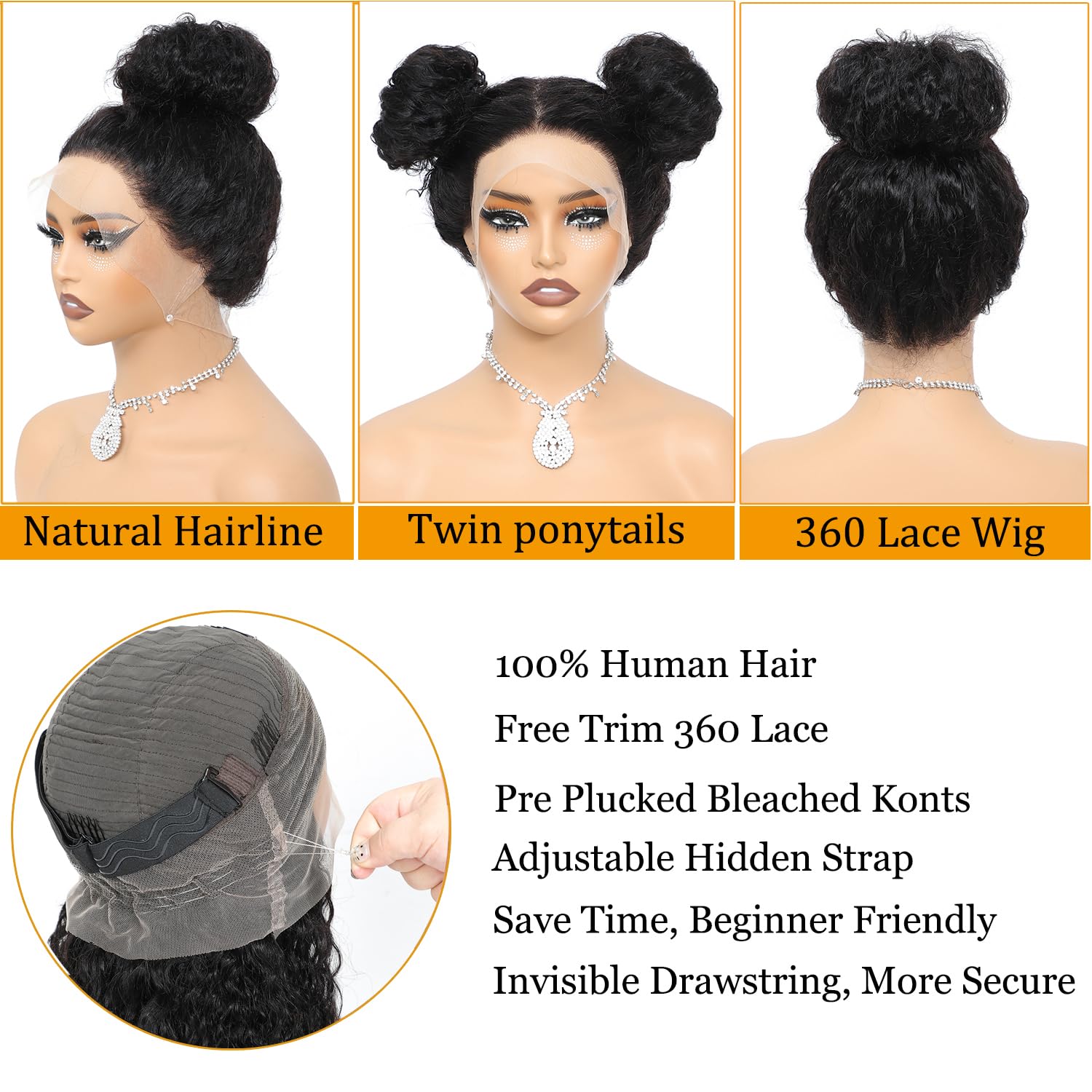 24 Inch Human Hair Wig 360 Lace Front Glueless Drawstring Pre Plucked Amazon.com : 360 Lace Front Wigs Human Hair Pre Plucked With  main image 2