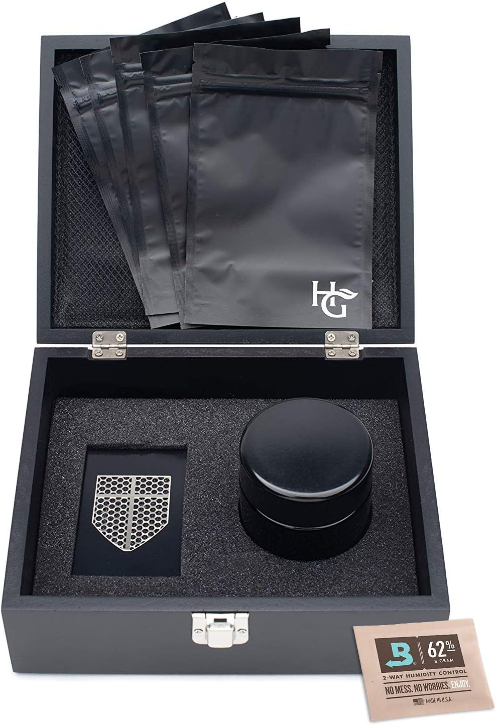 Herb Guard Large Smell Proof Box Combo with Built In Smell Absorbing Lining - Comes with Smell Proof Jar and Humidity Pack, and 5 Smell Proof Travel Bags