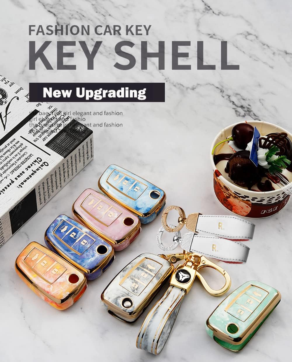 HIBEYO Key Fob Cover for 2017-2022 Nissan Rogue Sport Sylphy Pulsar Keychain for Nissan Sentra 2021 Accessories 3 Buttons