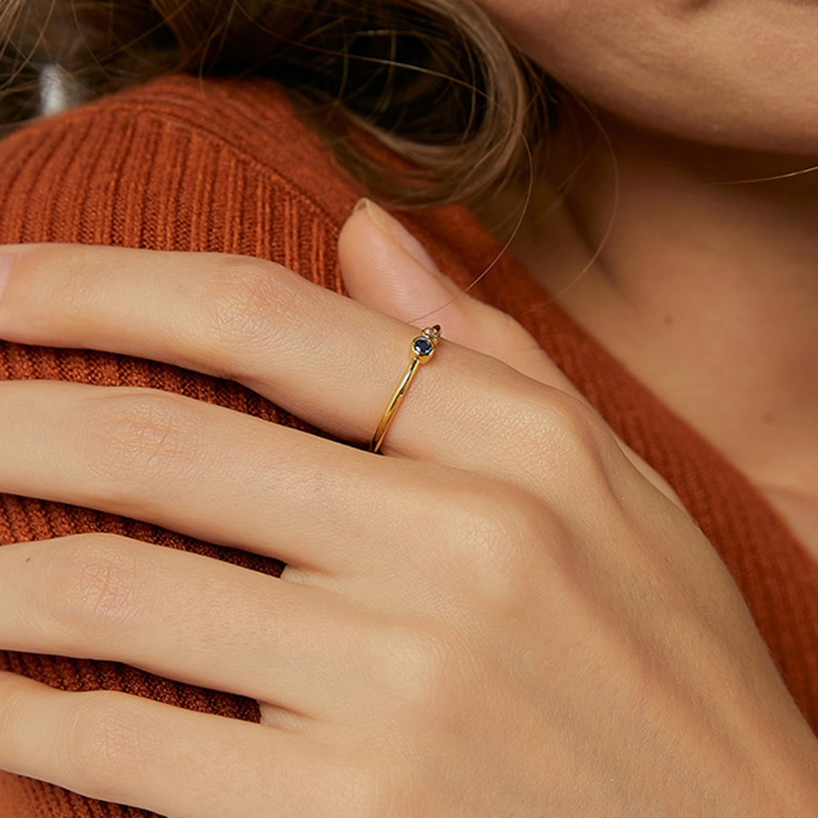 Anillos de zafiro para mujer, oro auténtico, alianzas de oro de 9 K/14 K/18 K, oro amarillo delicado para mujeres