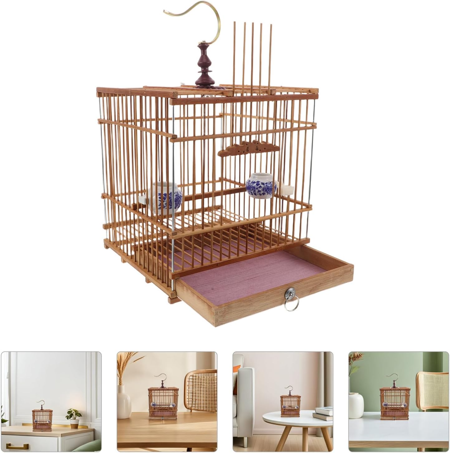 NUOBESTY Handmade Rectangular Bird Cage with Removable Tray, Small Songbird House for Finches and Goldfinches, Carbonized Purple Suitable for Pet Birds and Travel