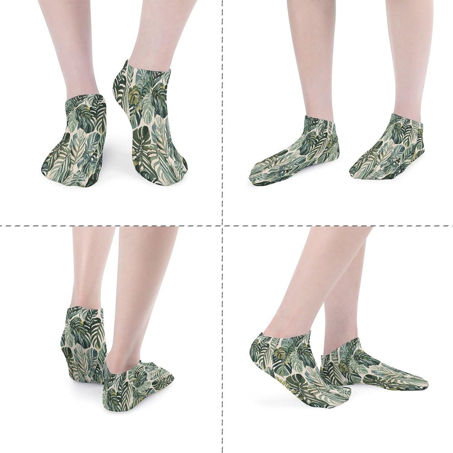 Women's Thin Elastic Socks Low-top Sports Invisible White Ed Tropical Botanical Leaves Printed Ankle Socks 5 Pairs Suitable for Travel Commuting Outdoor