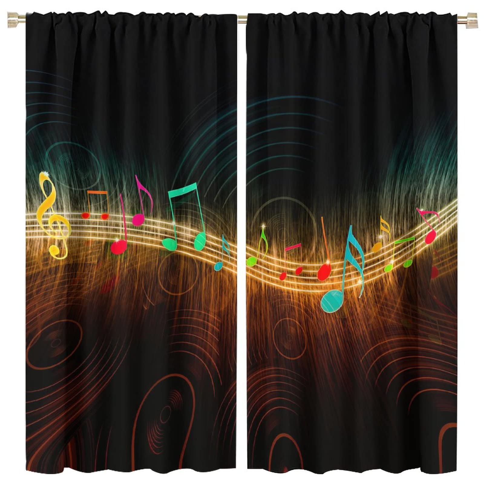 Music Note Curtains,Colorful Musical Background Blackout Rod Pocket Window Drapes for Living Room Bedroom Home Decor W63xL63in