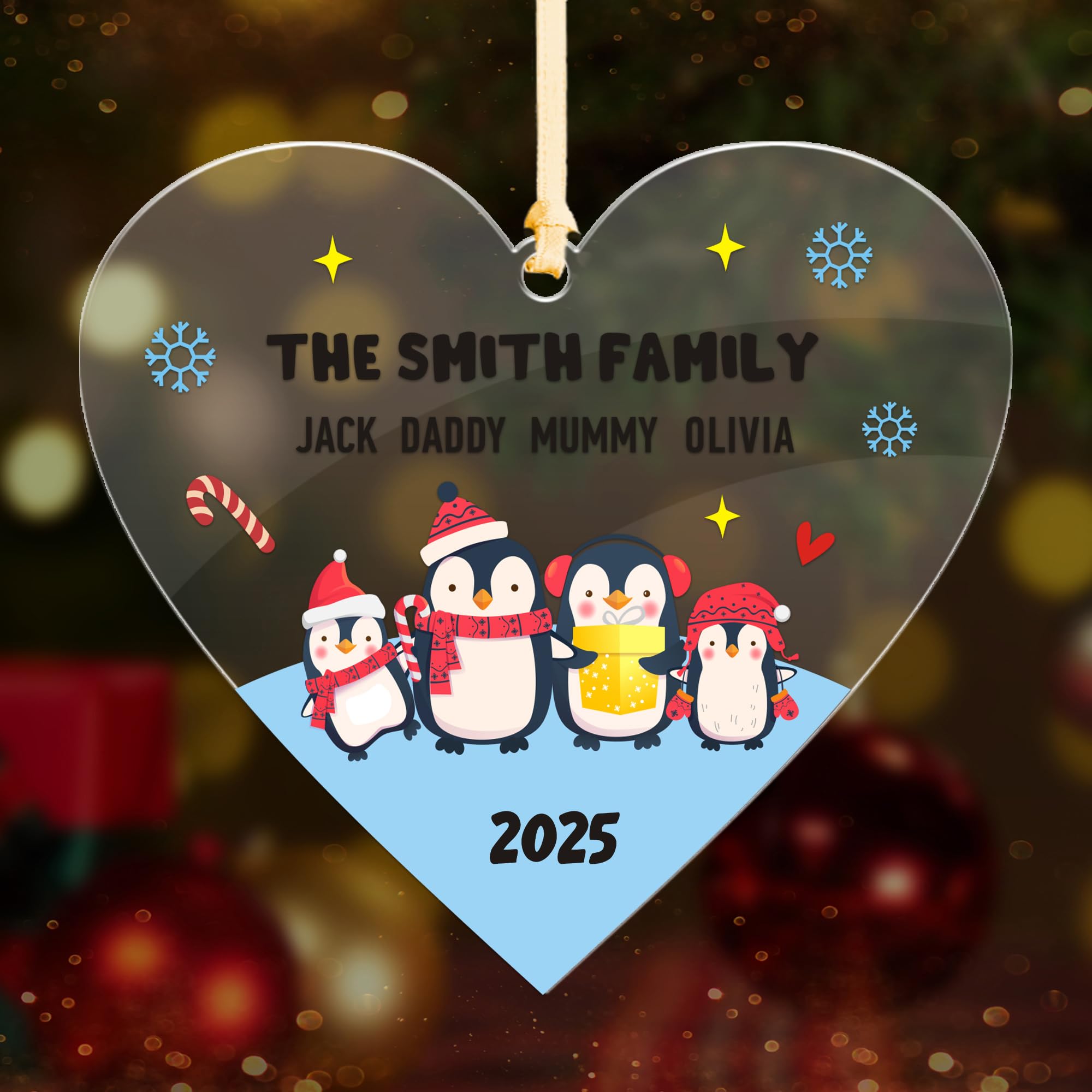 Personalised Christmas Baubles 2025 Christmas Tree Decoration Gift Xmas Tree Acrylic Family Bauble Hanging Ornament Festive Xmas Present (Heart Family of 4)