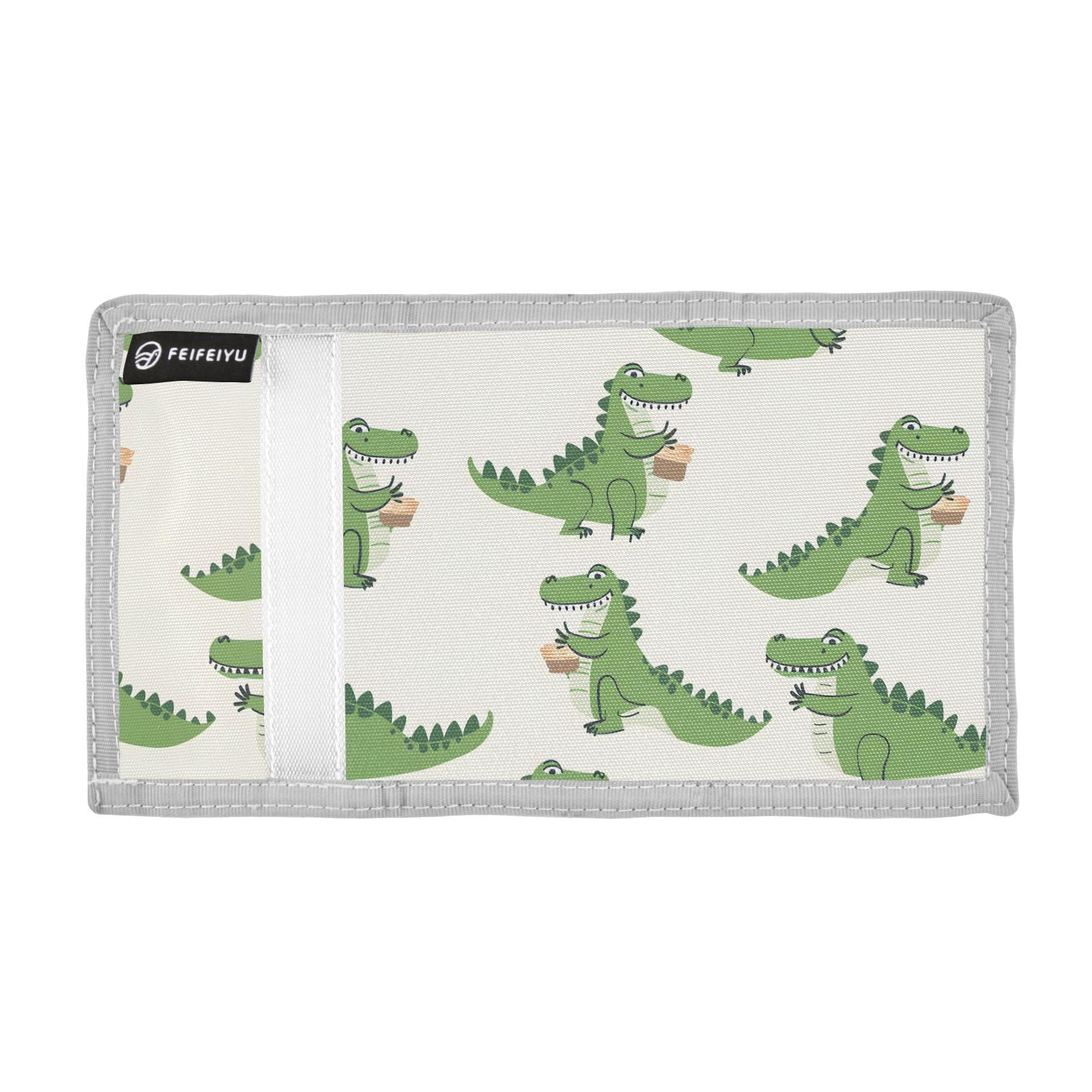 zyrtty Kids Wallets for Boys Girls Ages 4-18 Trifold, Crocodile Cartoon Green Beige Wallet with Zippered Coin Pocket and Card Holders, Novelty Wallet for Childrens Birthday Gifts