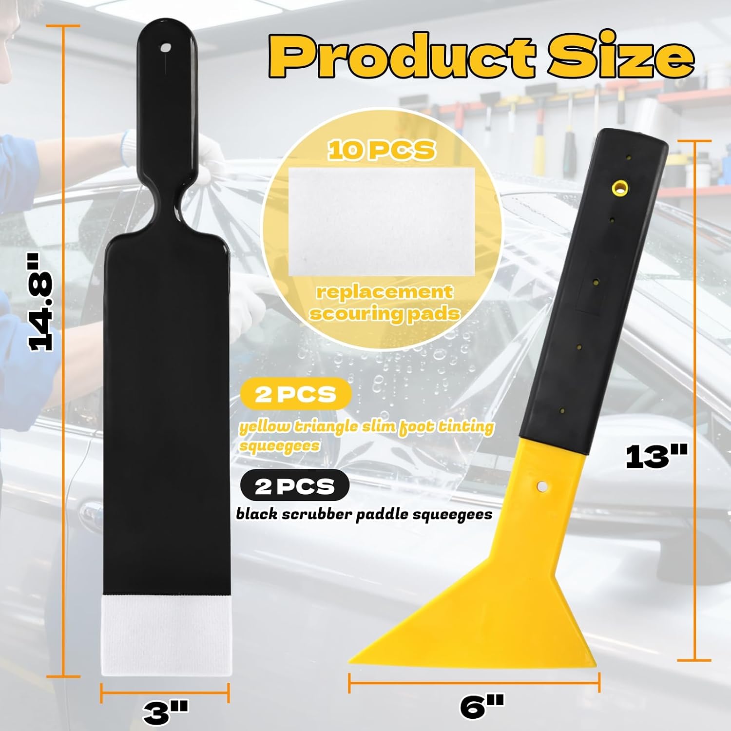 4 Pieces Window Tint Tools, Long Handle Bulldozer Squeegee Scrubber Paddle Squeegee, Auto Flat Window Film Installation Cleaning Tool for Car Front Windows Rear Glass