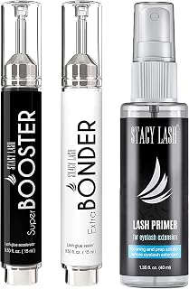 Super Booster for Eyelash Extensions 15ml & Extra Bonder 15ml & Primer/Cleanser 40ml - Stacy Lash/Adhesive Accelerator/Glue Activator/Sealer/Protein Oil Remover/Professional Supplies