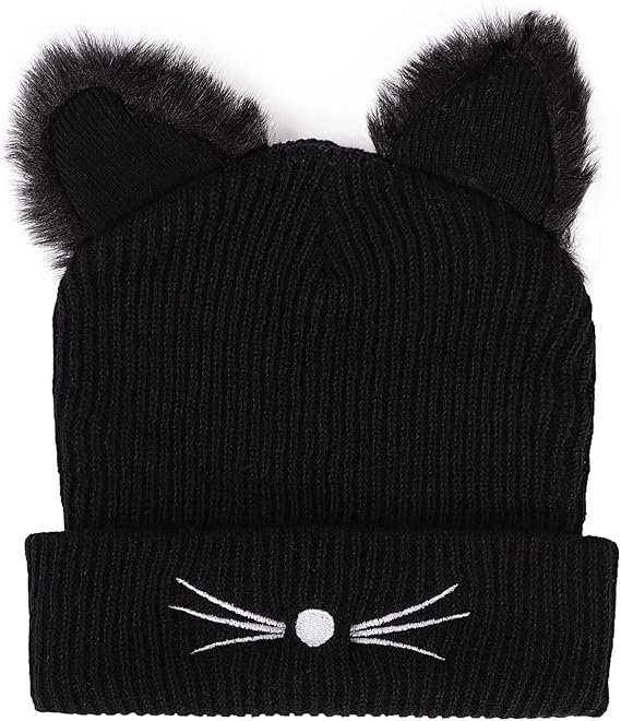 Amazon ニット帽 レディース ニットキャップ 帽子 可愛い 猫耳 毛糸編み ベレー帽 レディースハット 秋冬 ファー付き 厚手 防寒 防風 小顔効果 伸縮性 あったか 女の子 ガールズ 着ぐるみ 動物帽子 冬 アウトドア 旅行 ファッション 黒 ニット 通販