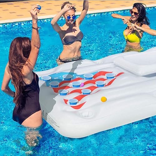 Miniatura 3 de Jasonwell Flotador de piscina de Beer Pong – Mesa inflable de Beer Pong, accesorios para juegos de piscina para adultos, 6 pies, juguetes inflables
