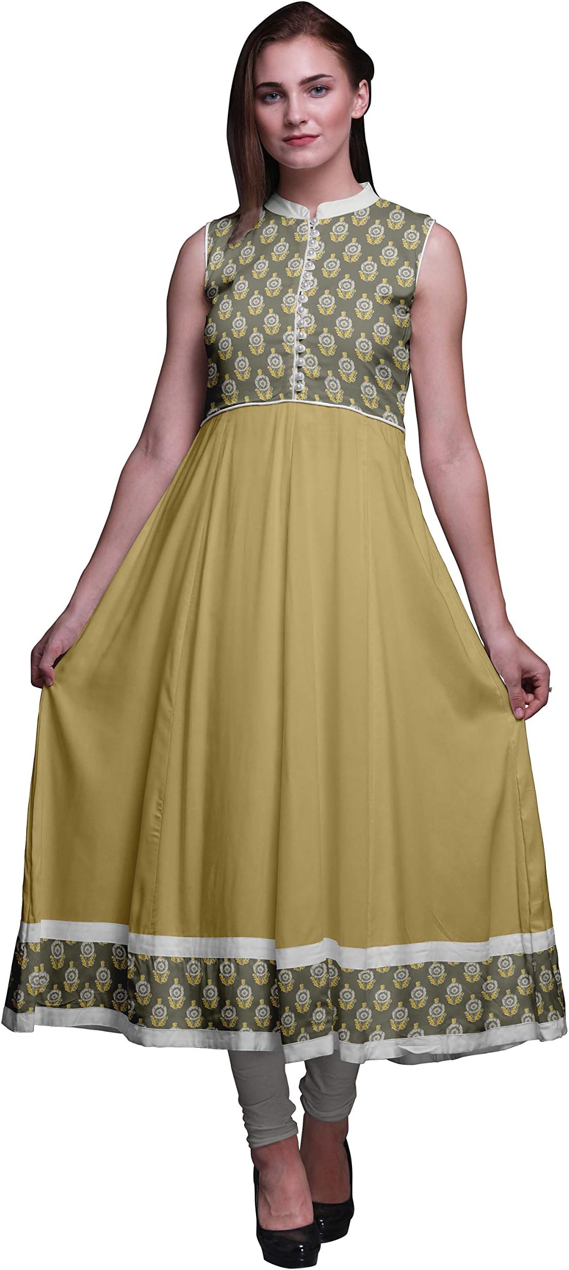 BimbaDamask Printed Women Designer Mandarin Collar Anarkali Dress Indian Ethnic Kurta