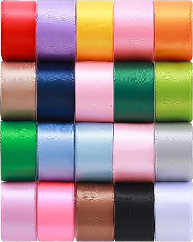 Juego de cintas de satén de 20 colores de 1 pulgada, 20 rollos de cintas arcoíris de 1 pulgada x 2 yardas para envolver regalos, decoración de