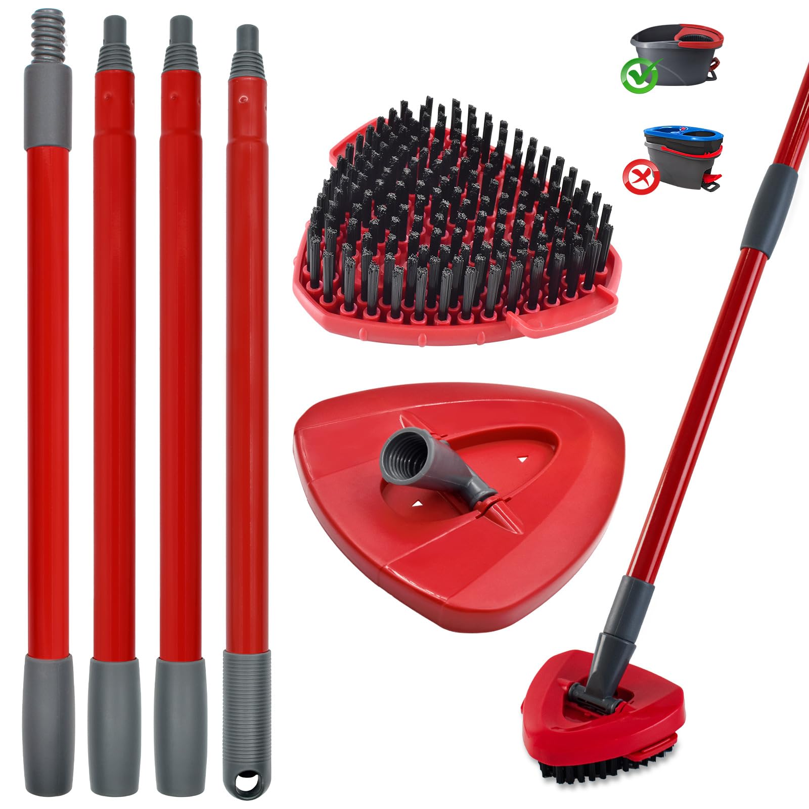 Mop Handle for Ocedar, Scrub Brush and Spin Mop Base Compatible with O Cedar EasyWring 1 Tank Spin Mop,4-Section Spin Mop Handles and Base for EasyWring Spin Mops