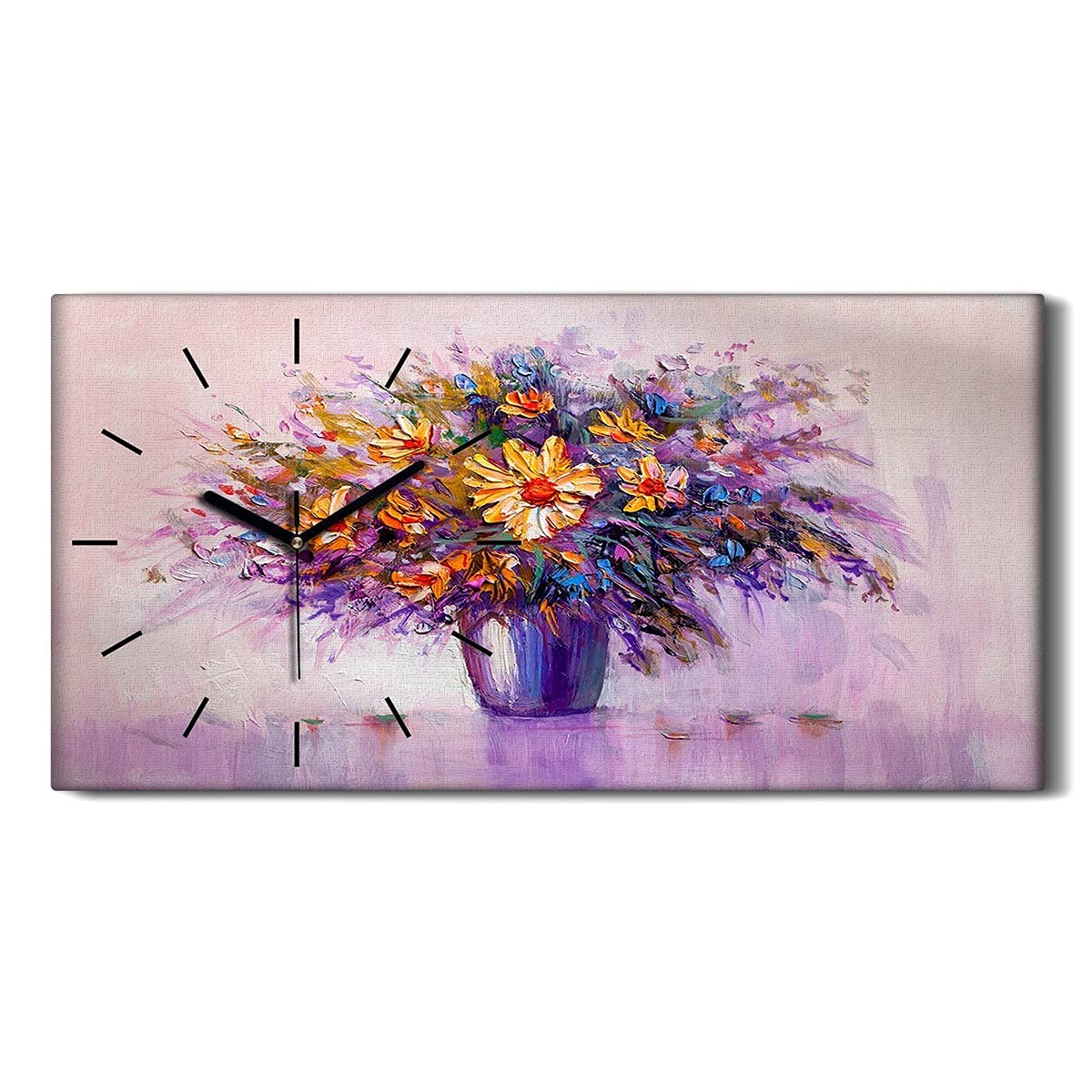 Horloge sur toile tableau art mural 60x30cm image modernes gros marguerites
