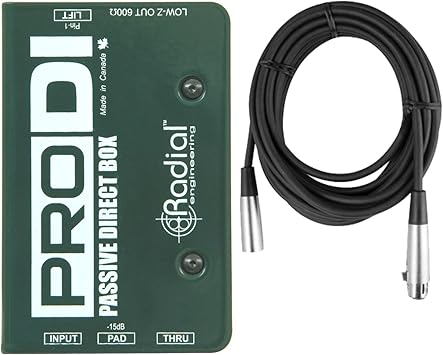Radial ProDI 1 Channel Passive Instrument Mono Direct Box with Custom Transformer with Microphone Cable