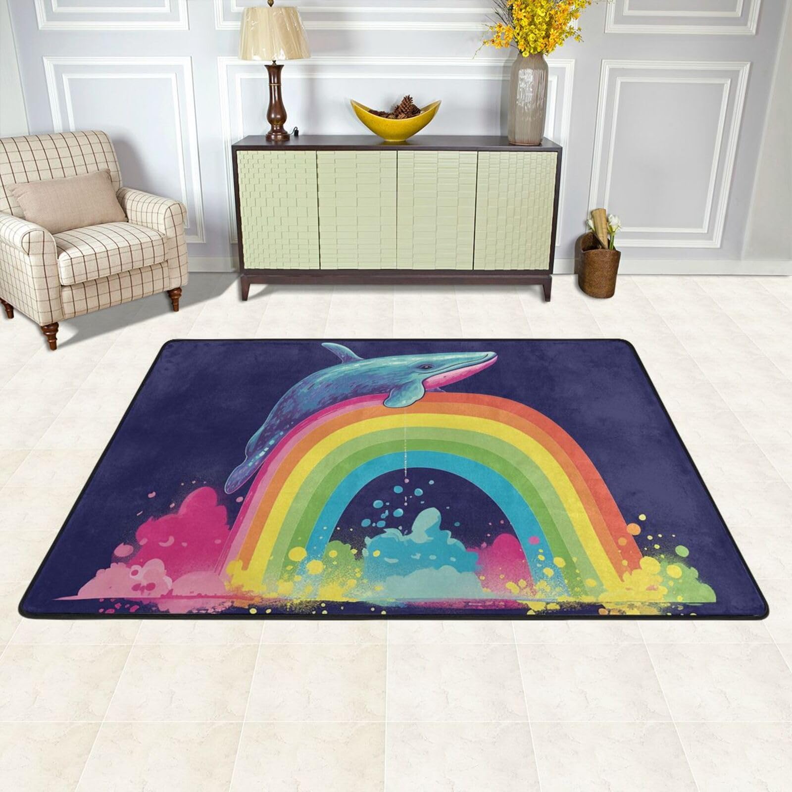 Tapis de cuisine et chambre baleine colorée grand tapis doux pour intérieur