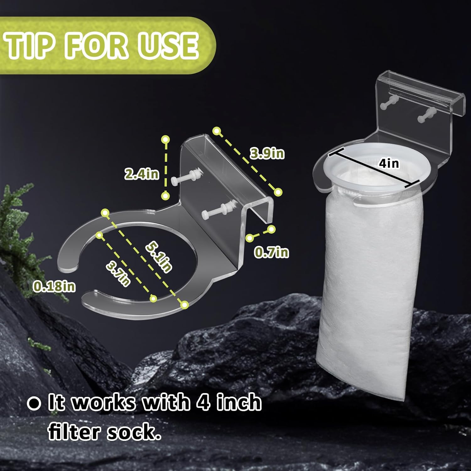 Pre Sump 4" Filter Sock Holder (4 Pack) and 4" Ring Filter Socks (16pack) for Fish Tank Sump Saltwater Freshwater Aquariums