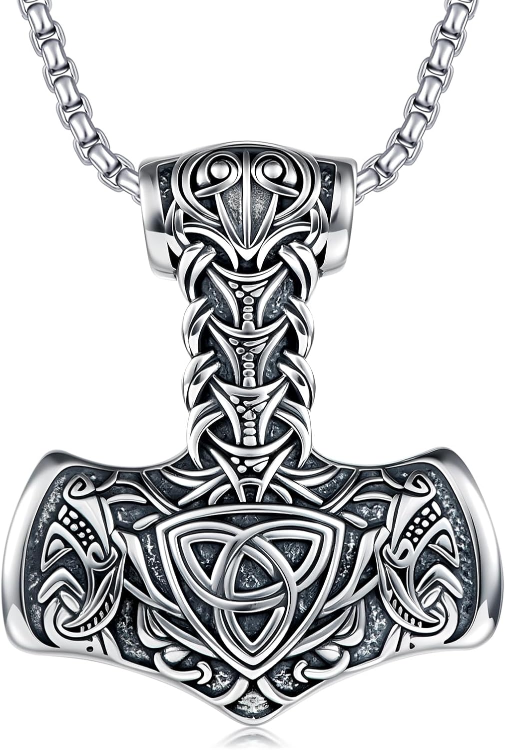 925 Sterling Silver Pendant Thor's Hammer Necklace, Vintage Nordic Viking Thor's Hammer Pendant, Men's Amulet Jewelry Gift