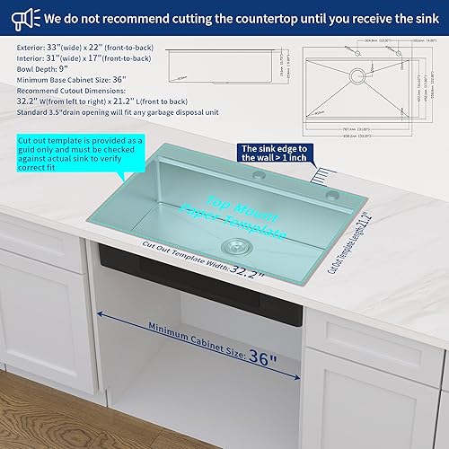 Miniatura 7 de Hausinluck Fregadero de cocina de 28 x 22 pulgadas, fregadero con estación de trabajo, fregadero de cocina de acero inoxidable de calibre 16 con