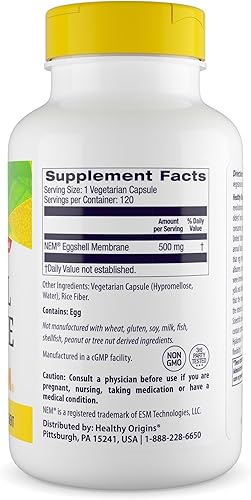 Vista 2 de Healthy Origins Eggshell Membrane 500 mg (NEM, Non-GMO, Gluten Free, Joint Support), 120 Veggie Caps