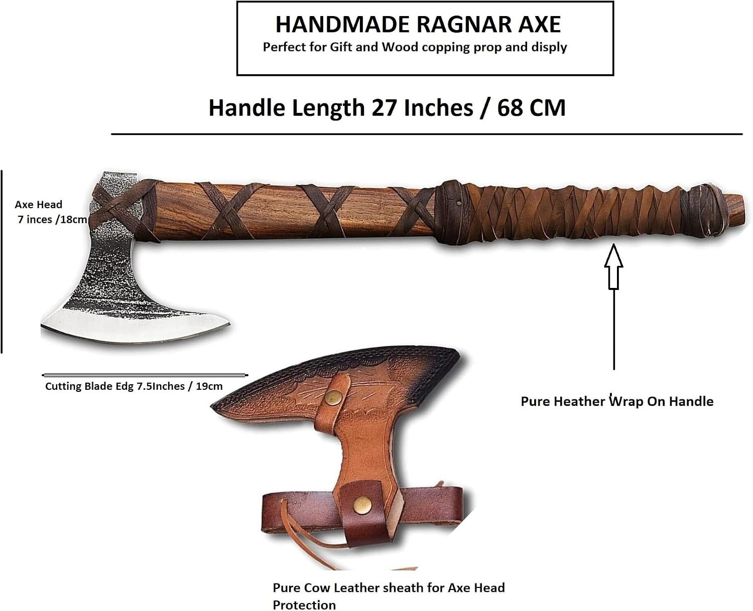 Forest Hunting | 27" and 3.5 lbs Custom Handmade Viking Axe of Ragnar Lothbrok Norsmen- Tomahawk and Forest Hatchet Authentic Viking ax with Sheath Mens Gift. (Ragnar Lothbrok Axe)
