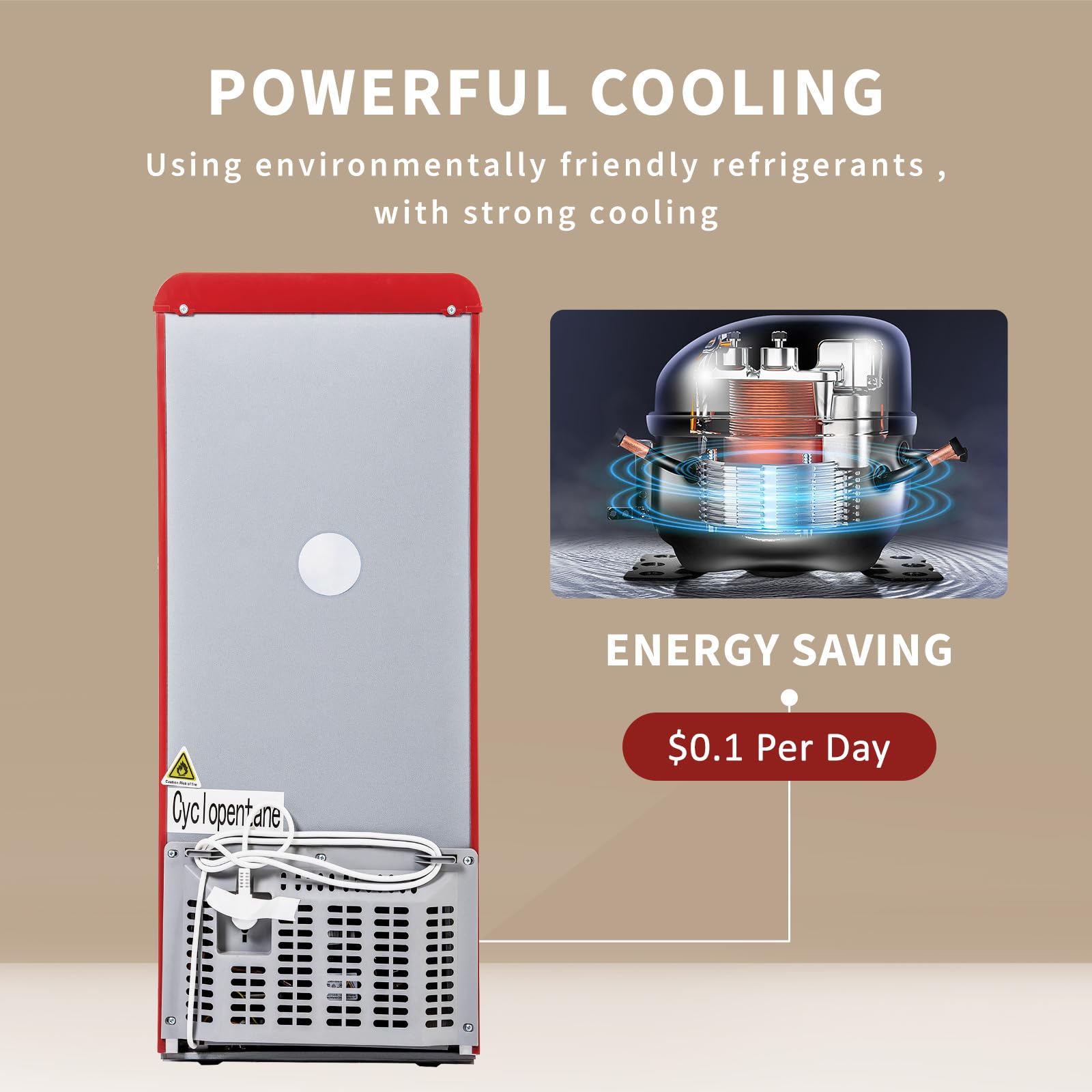 Fridge With Freezer Retro Mini Red 4.0 Cu.Ft Compact Refrigerator Small For Bedroom, Office, Dorm, RV, Apartment With Adjustable Mechanical Thermostat 2-Door Design on Fridge.com - View 5