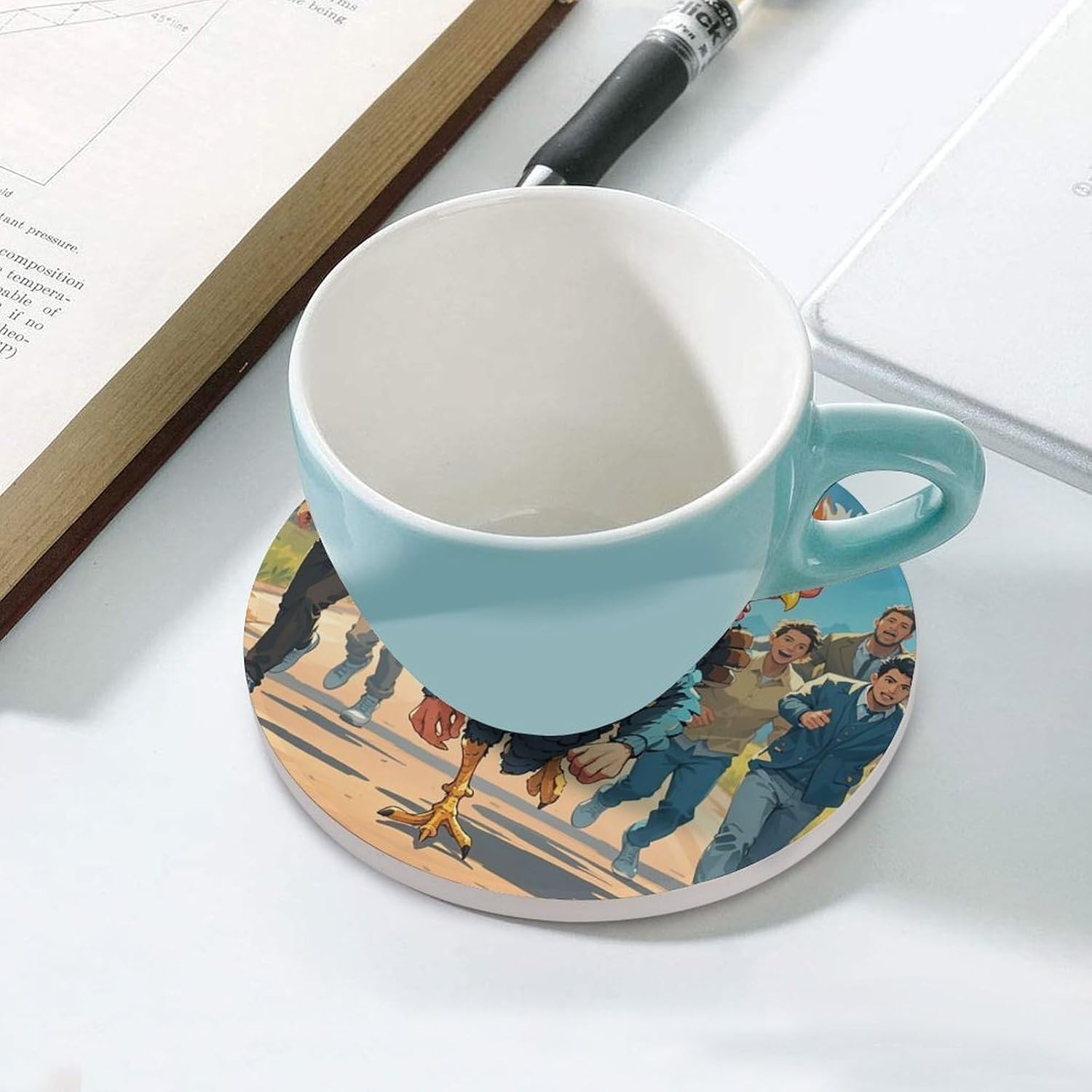 Farm Turkey Coaster with Cork Base Drink Coasters for Coffee Table Decor Modern Cup Coasters with Non-Slip & Heat-Resistant Cute Ceramic Table Coaster for Home Dining