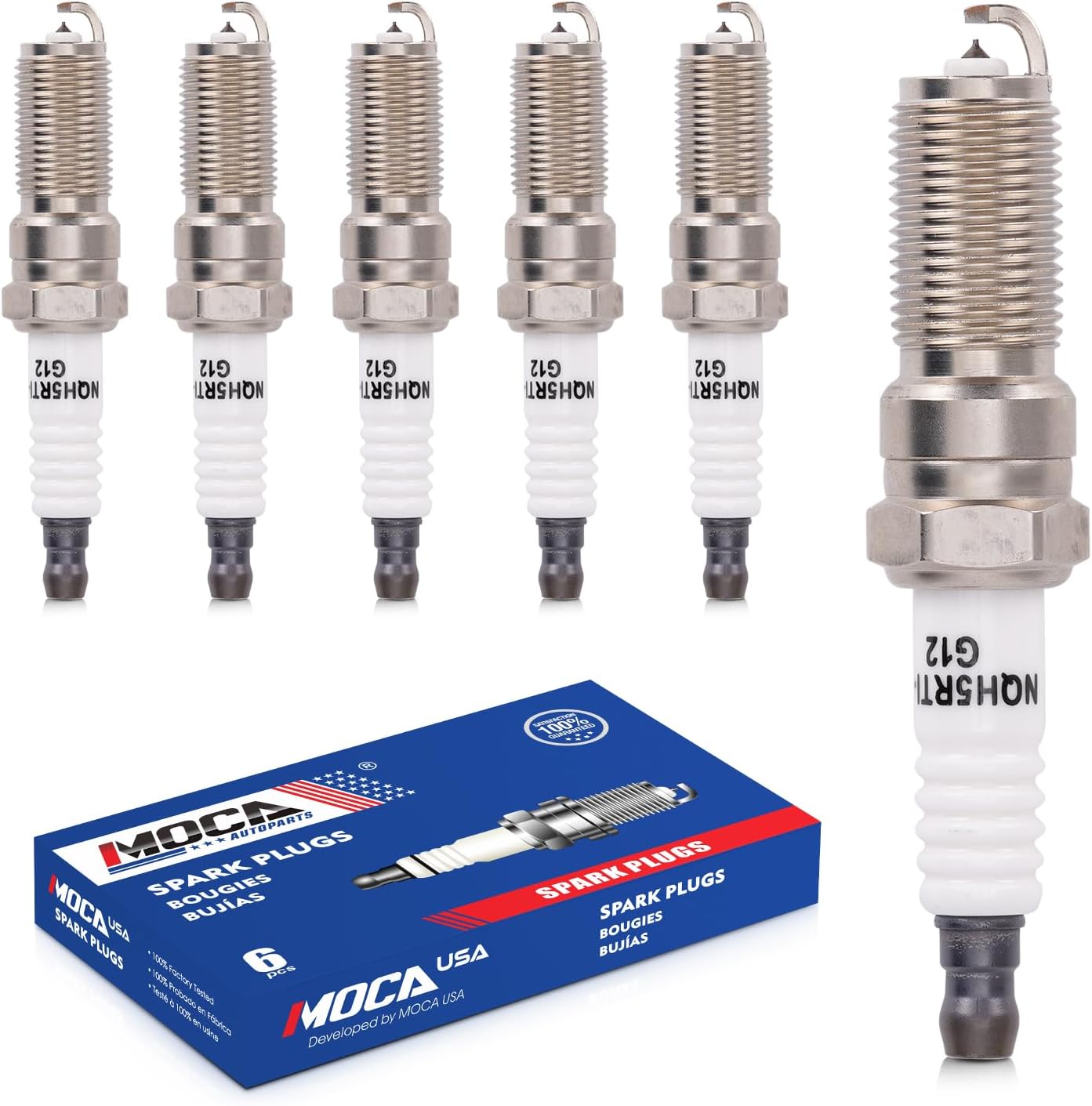 MOCA 6Pcs Spark Plugs Fit 10-19 for Ford Taurus 3.5L, 10-19 for Lincoln MKT 3.5L, 2013 for Nissan Quest 3.5L, 2013 for Scion xD 1.8L, for Toyota Corolla 1.8L, for INFINITI JX35 3.5L