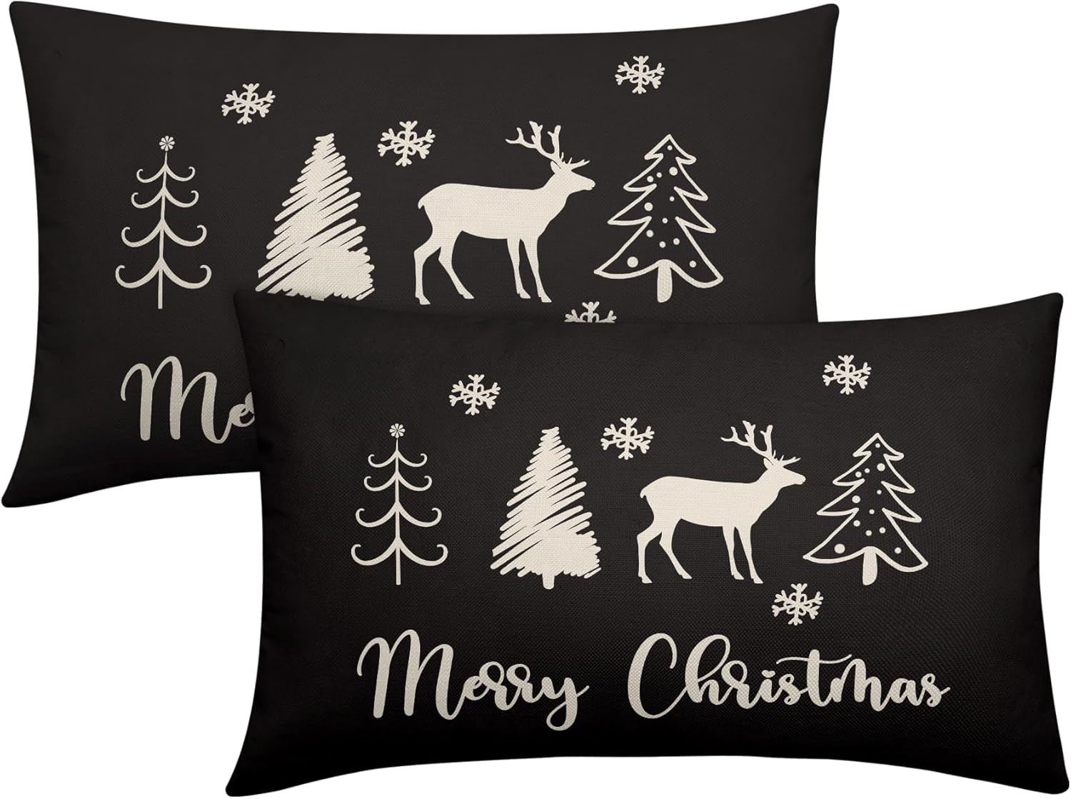 Black Christmas Lumbar Pillow Covers 12X20 Inch Merry