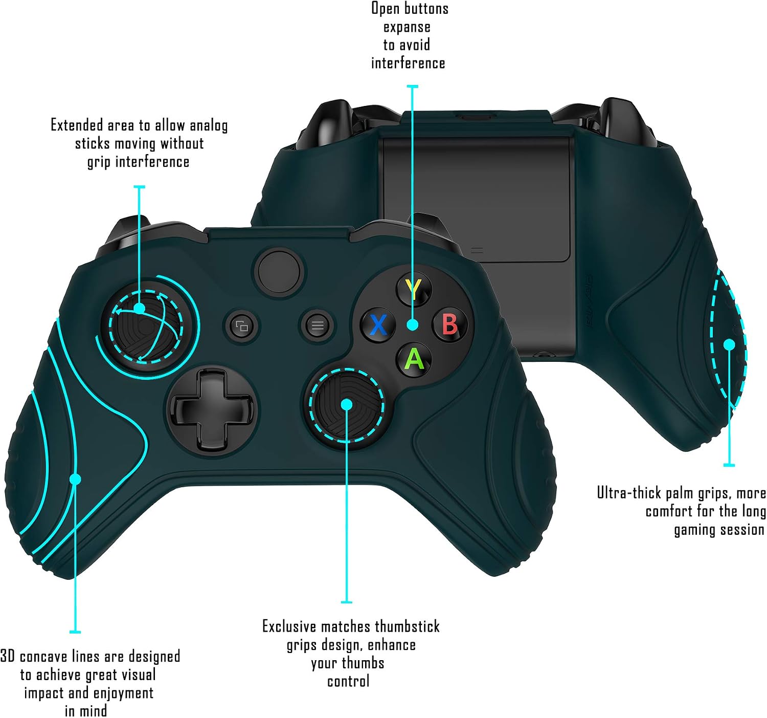 PlayVital Samurai Edition Racing Green Anti-Slip Controller Grip Silicone Skin for Xbox One X/S Controller, Soft Rubber Protective Case Cover for Xbox One S/X Controller with Black Thumb Stick Caps