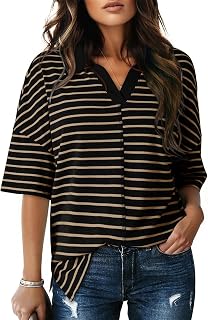 Tops for Women Striped 2025 Fashion Oversized T Shirts for Women Color Block Polo Shirts Basic Tee