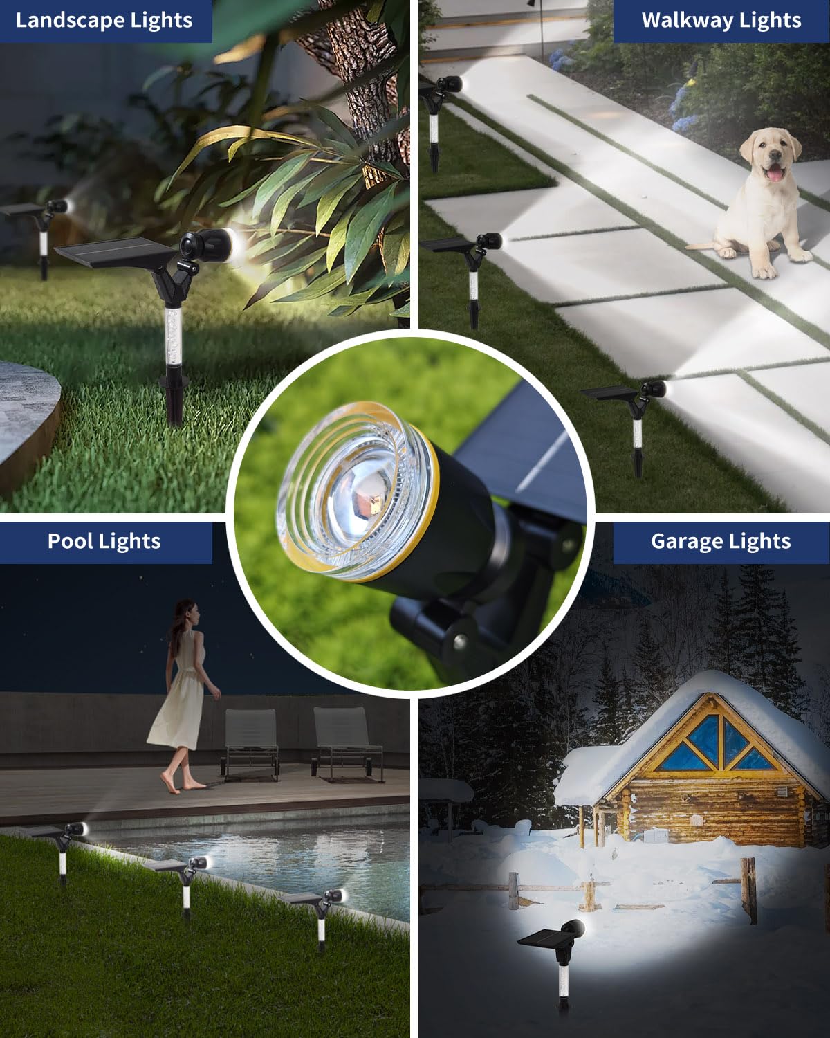 Faretti solari per esterni, impermeabili, IP65, 180 lumen, 5000 K, bianco freddo, luci per esterni, circuito intelligente per illuminazione notturna, luci solari per esterni, per cortile, casa