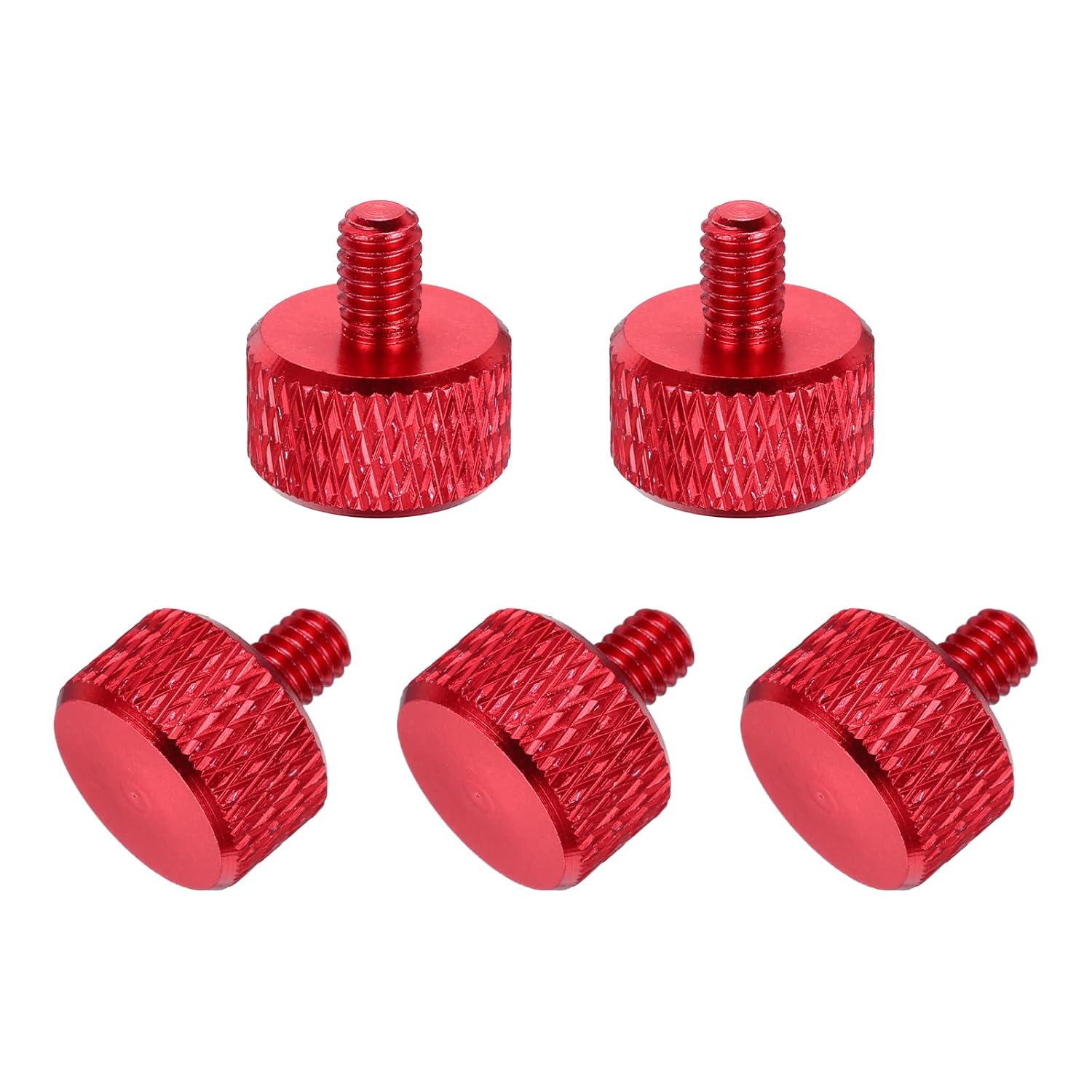MECCANIXITY 5 Pcs M4x6mm Flat Head Knurled Thumb Screws, Solid Aluminum Alloy Fully Threaded Thumbscrew Bolts Fasteners for PC Computer Cases Graphics Card, Red