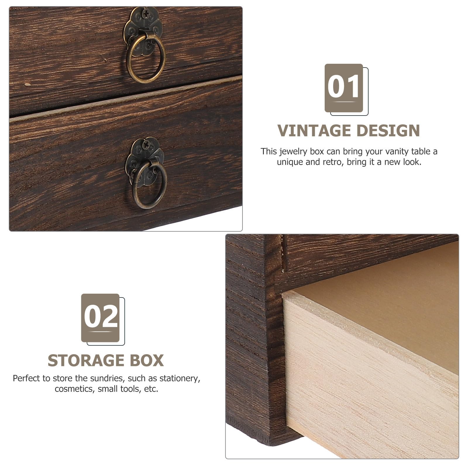 HOMSFOU Holz Aufbewahrungsbox mit 2 Schichten 25,5 X 24,5 X 11cm Schubladenbox für Kleinigkeiten und Zubehör im Büro und Zuhause