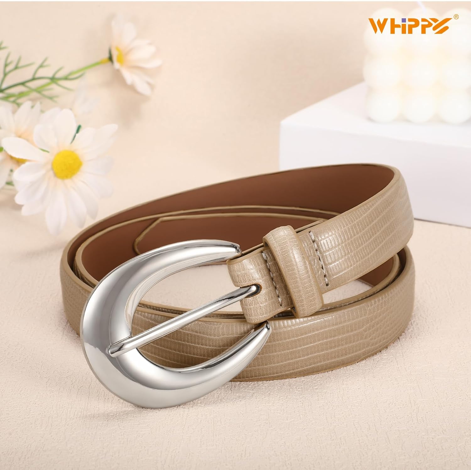 WHIPPY Women Leather Belts for Jeans Pants Dress Fashion Ladies Skinny Leather Belt with Silver Buckle - Image 6