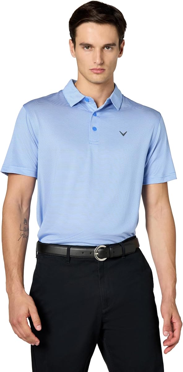 Callaway Polo de golf elástico de manga corta con rayas finas que absorbe la humedad para hombre (disponible en talla grande y alta)