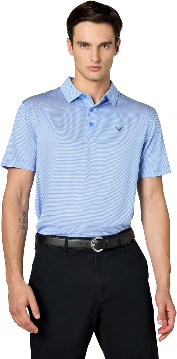 Callaway Mens Fine Line Stripe Short Sleeve Stretch Golf Polo, Moisture-Wicking, Sun Protection (Available in Big & Tall)