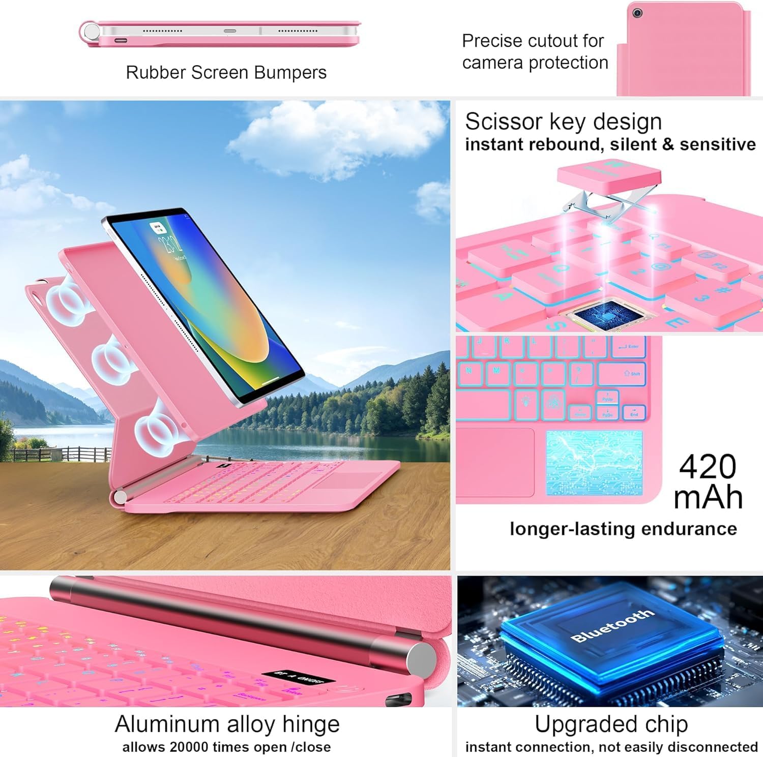 ALIWLHOF for iPad 9th Generation Case with Keyboard，– Magic Magnetic Keyboard Case for iPad 10.2 9th/8th/7th Gen & Air 3,Pro 10.5, Multi-Touch Trackpad - Backlit (Pink)